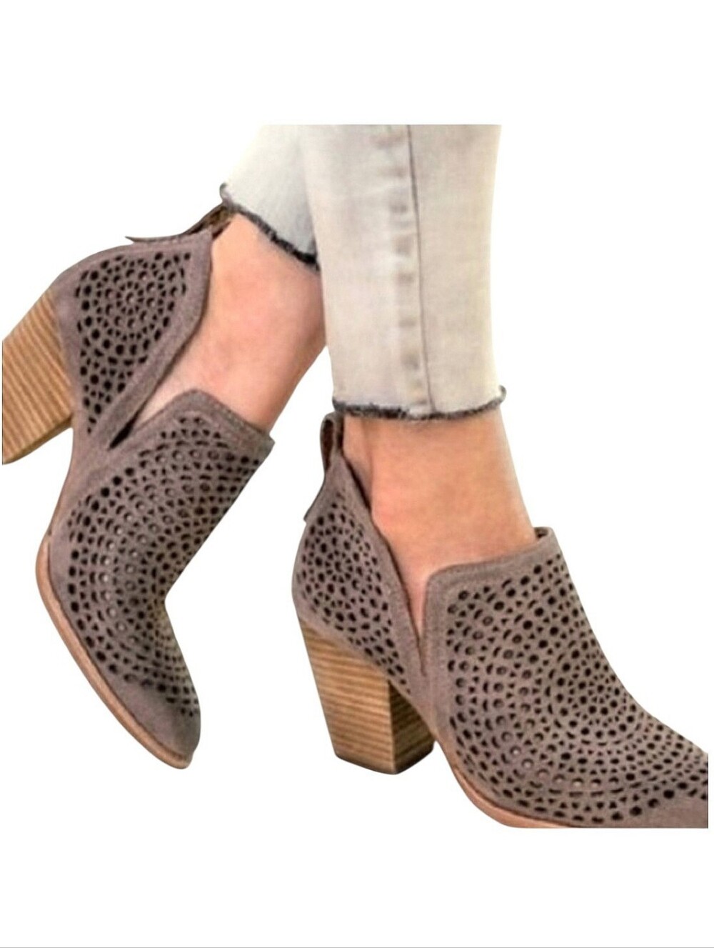 Jeffrey Campbell Rosalee Perforated Tooled Suede Ankle Boots Women's Sz 9.5